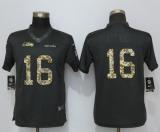 Women New Nike Seattle Seahawks 16 Lockett Anthracite Salute To Service Elite Jersey