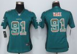 Women New Nike Miami Dolphins 91 Wake Green Strobe Elite Jersey