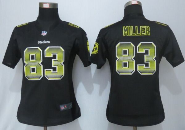 Women New Nike Pittsburgh Steelers 83 Miller Black Strobe Elite Jersey