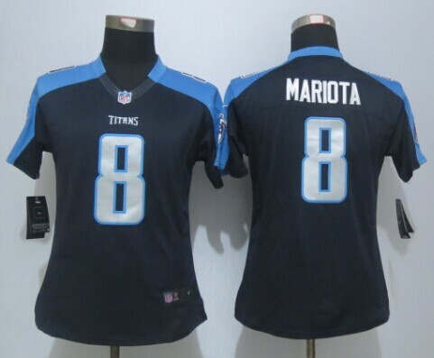 Women New Nike Tennessee Titans 8 Mariota  Navy Blue Limited Jerseys