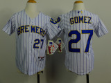 MLB Milwaukee Brewers #27 Gomez Kids Blue Strip Jersey White