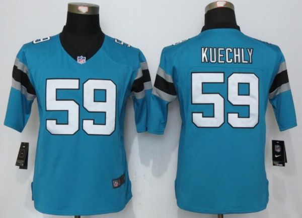 Women Nike Carolina Panthers 59 Kuechly Blue Limited Jersey