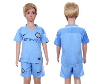 2017 Soccer Manchester City Blank Home Kids Jersey