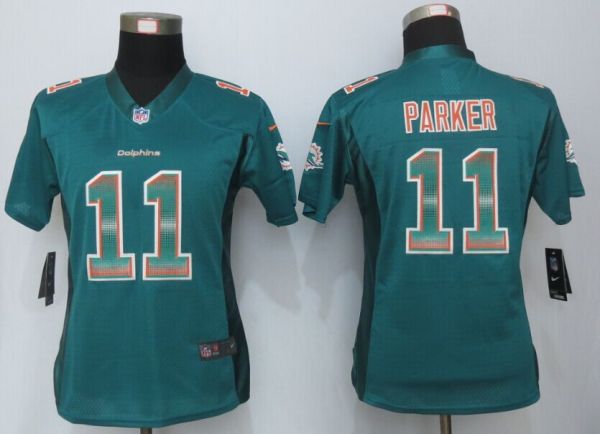 Women New Nike Miami Dolphins 11 Parker Green Strobe Elite Jersey