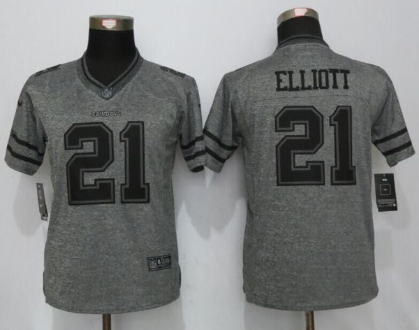 Women New Nike Dallas Cowboys 21 Elliott Gray Mens Stitched Gridiron Gray Limited Jersey