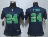 Women New Nike Seattle Seahawks 24 Lynch Navy Blue Strobe Elite Jersey