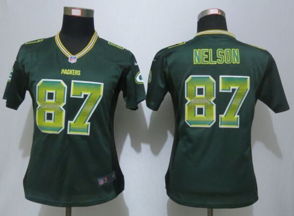 Women New Nike Green Bay Packers 87 Nelson Green Strobe Elite Jersey