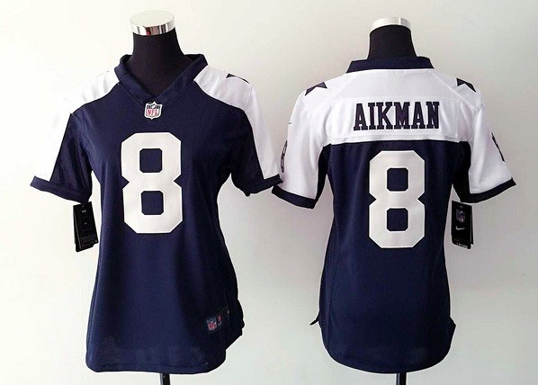 Womens Nike Dallas Cowboys #8 Aikman Thanksgiving Blue Jersey