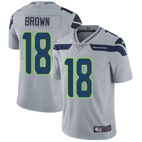 Seattle Seahawks #18 Jaron Brown Men's Grey NFL Vapor Untouchable Limited Jerseys