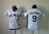 MLB Milwaukee Brewers #9 Segura Kids Blue Strip Jersey White