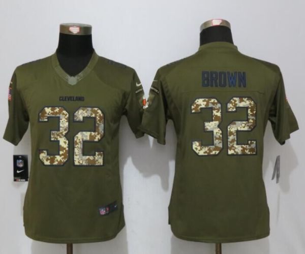 Women New Nike Cleveland Browns 32 Brown Green Salute To Service Limited Jersey