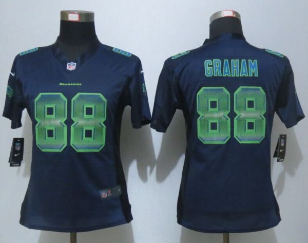 Women New Nike Seattle Seahawks 88 Graham Navy Blue Strobe Elite Jersey