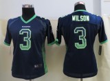 Women 2013 New Nike Seattle Seahawks 3 Wilson Drift Fashion Blue Elite Jerseys