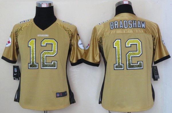 Women 2013 NEW Nike Pittsburgh Steelers 12 Bradshaw Drift Fashion Gold Elite Jerseys