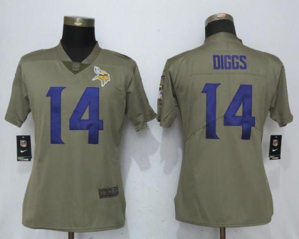 Women New Nike Minnesota Vikings 14 Dlggs Olive Salute To Service Jersey