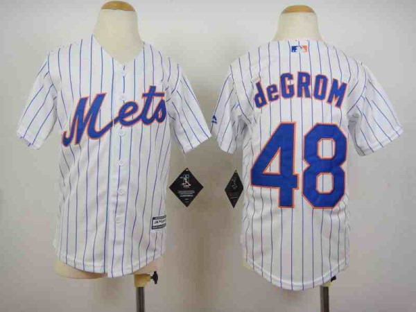 Kids MLB New York Mets #48 deGrom White Pinstripe Jersey