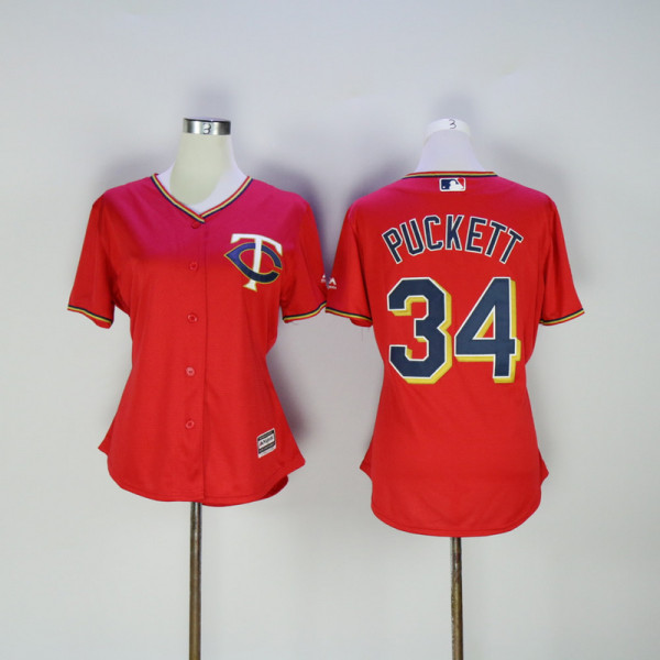 MLB Minnesota Twins #34 Puckett Red Women Jersey