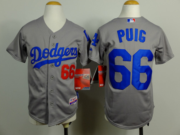 MLB Los Angeles dodgers #66 Puig Kids Jersey Grey Color