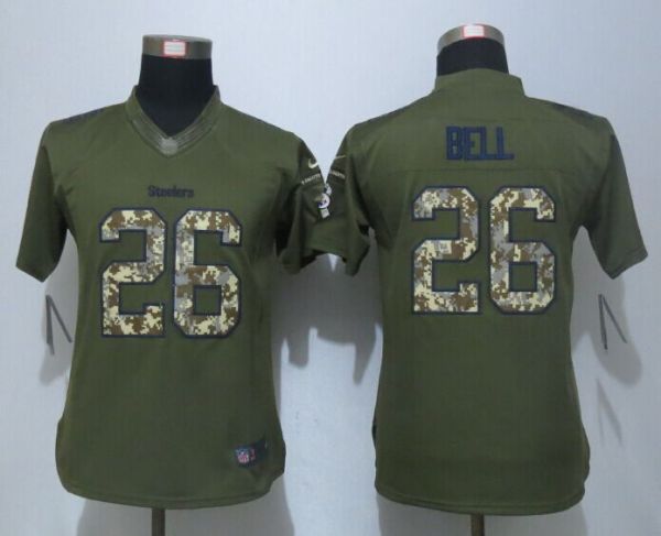 Womens NFL Pittsburgh Steelers #26 Bell Salute for Service Green Jersey