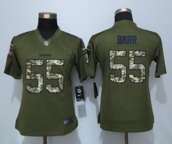 Women New Nike Minnesota Vikings 55 Barr Green Salute To Service Limited Jersey