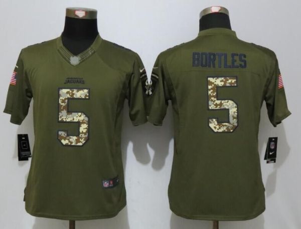 Women Nike Jacksonville Jaguars 5 Bortles Green Salute To Service Limited Jersey