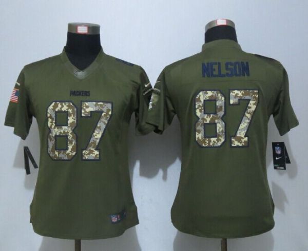 Womens NFL Green Bay Packers #87 Nelson Salute for Service Green Jersey