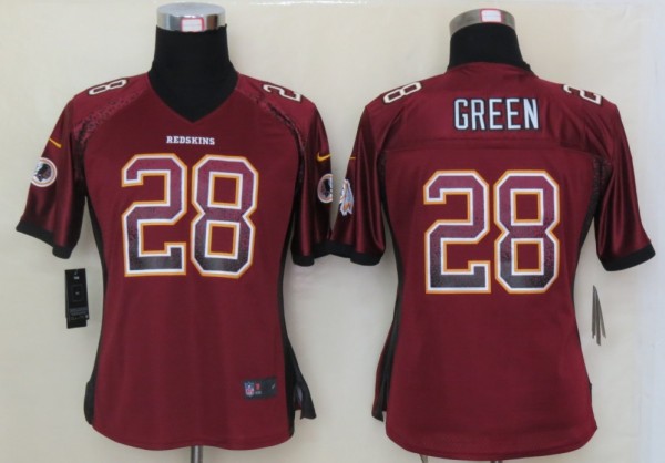 Women 2013 NEW Nike Washington Red Skins 28 Green Drift Fashion Red Elite Jerseys