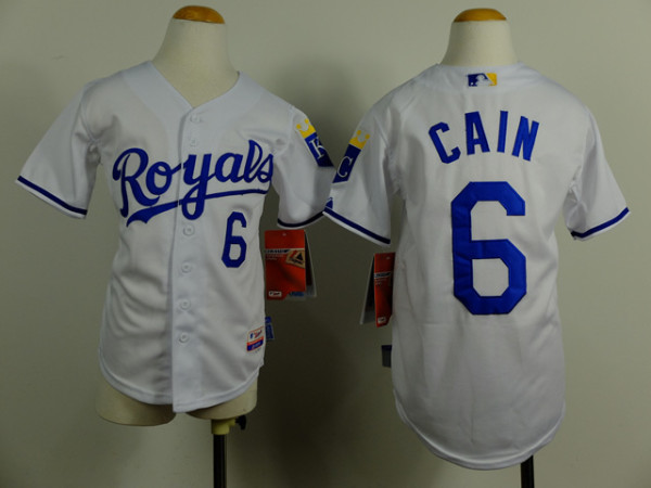 MLB Kid Jerseys Kansas Royals #6 Cain White Jersey