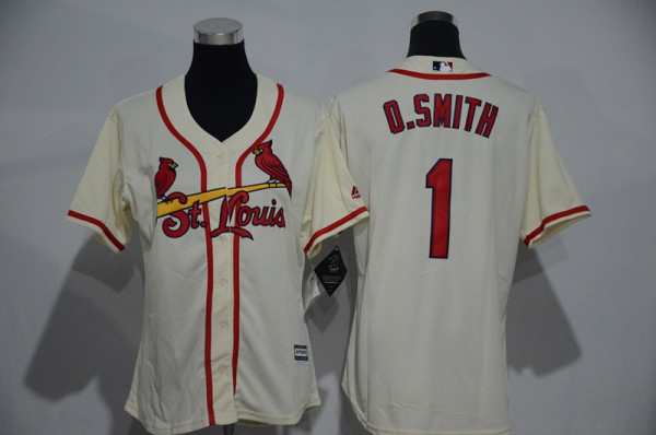 Women St.Louis Cardinals #1 O.Smith Cream 2015 MLB Jersey