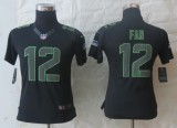 Women Nike Seattle Seahawks 12 Fan Impact Limited Black Jerseys