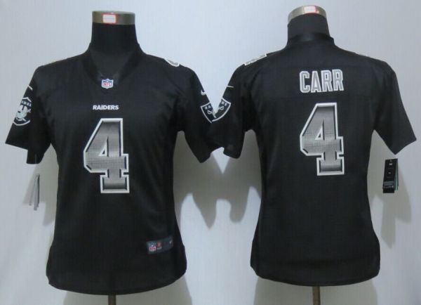 Women New Nike Oakland Raiders 4 Carr Black Strobe Elite Jersey