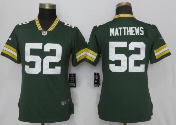 Women New Nike Green Bay Packers 52 Matthews Green 2017 Vapor Untouchable Jersey