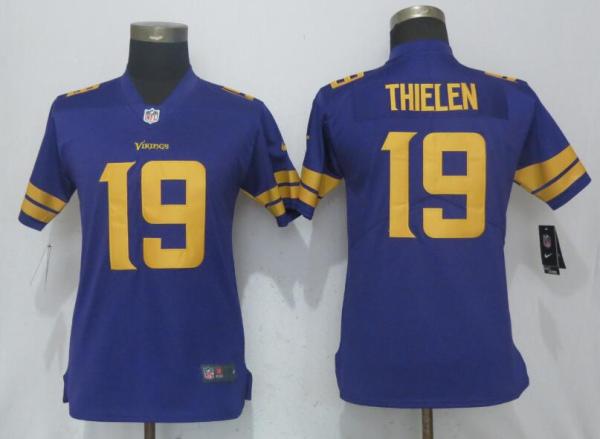 Women NFL Dallas Vikings #19 Thielen Navy Purple Color Rush Jersey