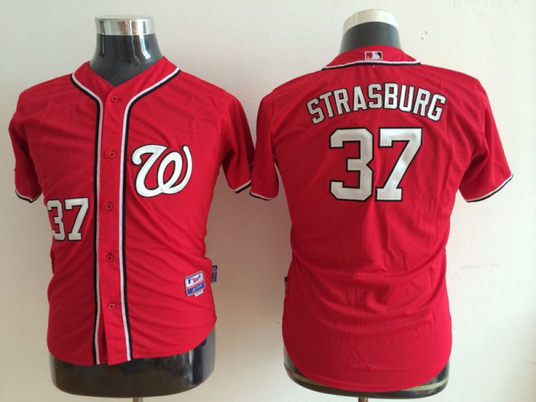 MLB Washington Nationals #37 Strasburg Red Youth Jersey