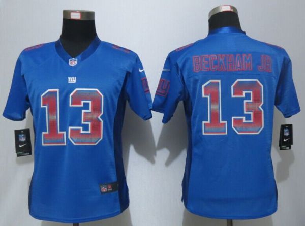 Women New Nike York Giants 13 Beckham jr Blue Strobe Elite Jersey