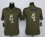 Women New Nike Houston Texans 4 Watson Green Salute To Service Limited Jersey