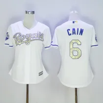 Womens Kansas City Royals #6 Cain White 2015 Gold Program Majestic Jersey