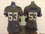 Womens NFL San Francisco 49ers #53 Bowman Salute for Service Green Jersey