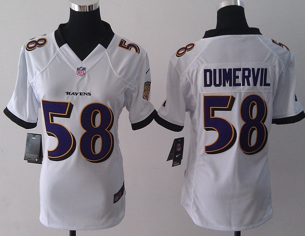 Women Nike Baltimore Ravens 58 Elvis Dumervil White NFL Jersey