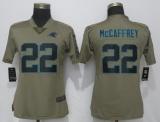 Women Nike Carolina Panthers #22 McCaffrey Olive Salute To Service Elite Jersey