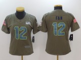 Womens Seattle Seahawks #12 Fan Olive Salute to Service Limited Jersey