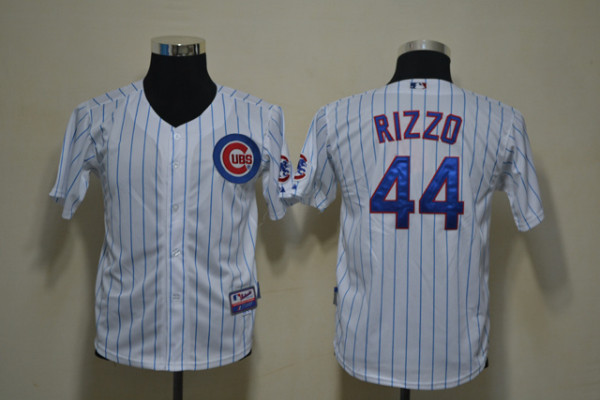 MLB Chicago Cubs #44 Rizzo Blue Strip Kids Jersey - White Color