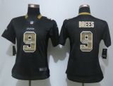 Women New Nike Orleans Saints 9 Brees  Black Strobe Elite Jersey