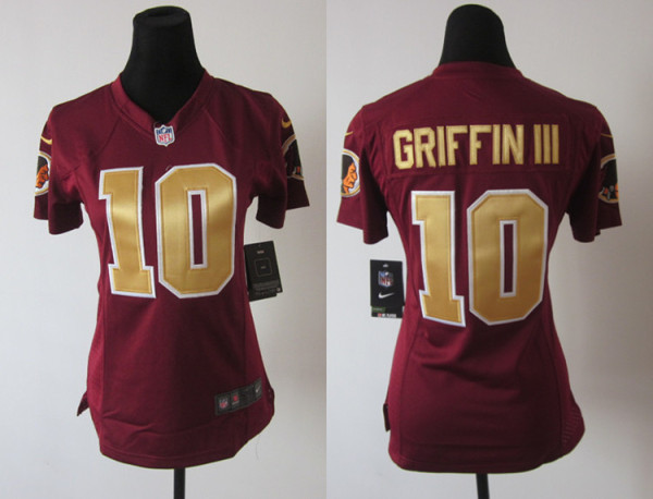 Washington Redskins #10 Griffin III Game Red(yellow number) Nike Women jersey