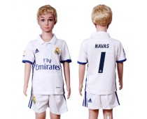 2016 Soccer Real Madrid #1 Navas Home Kids Jersey