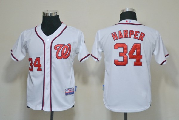 MLB Washington Nationals #34 Harper Youth Jersey White