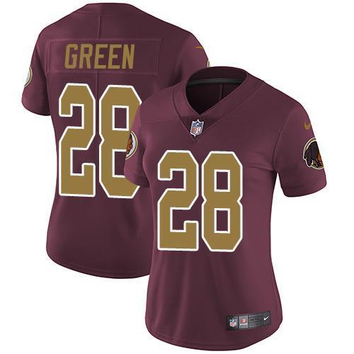 Womens Washington Redskins #28 Green Red Yellow Number Jersey