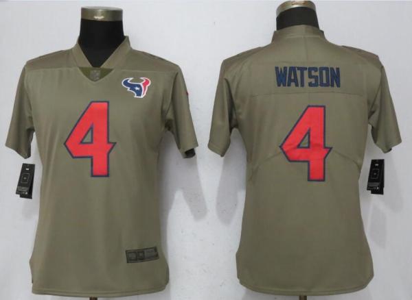 Women Nike Houston Texans 4 Watson Olive Salute To Service Jersey