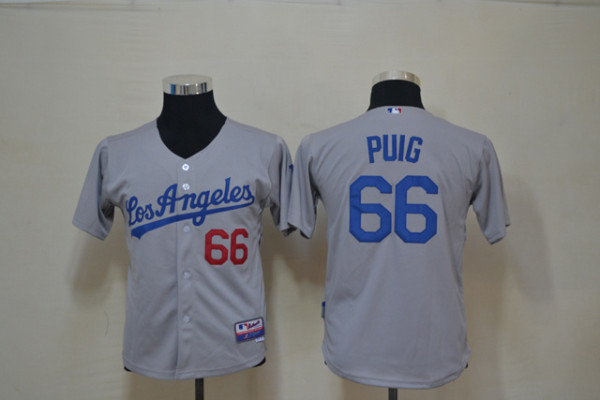 MLB Los Angeles Dodgers #66 Puig Kids Jersey Grey