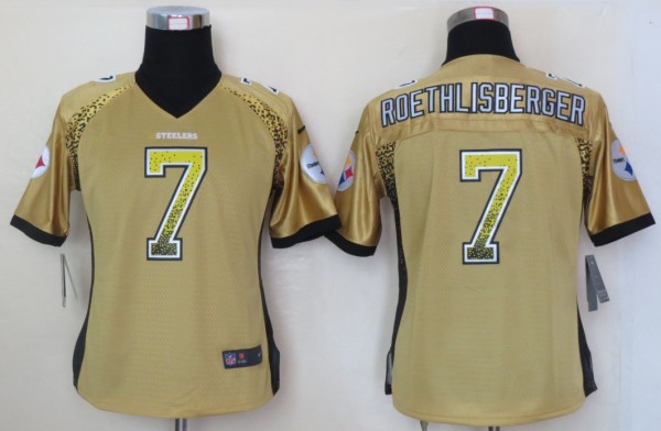 Women 2013 NEW Nike Pittsburgh Steelers 7 Roethlisberger Drift Fashion Gold Elite Jerseys